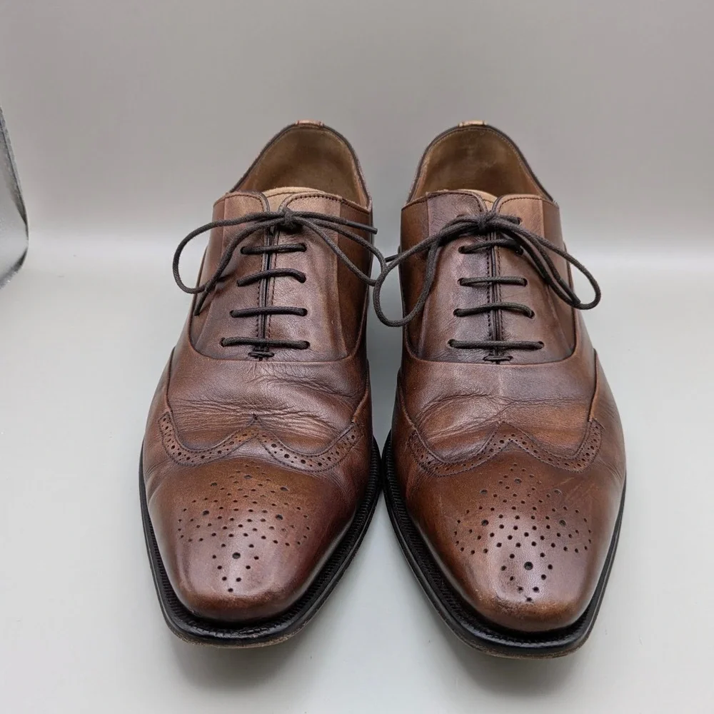 Mezlan Cavia Brown Spanish Leather Wingtip Oxford Brogue Dress Shoes Mens 10M